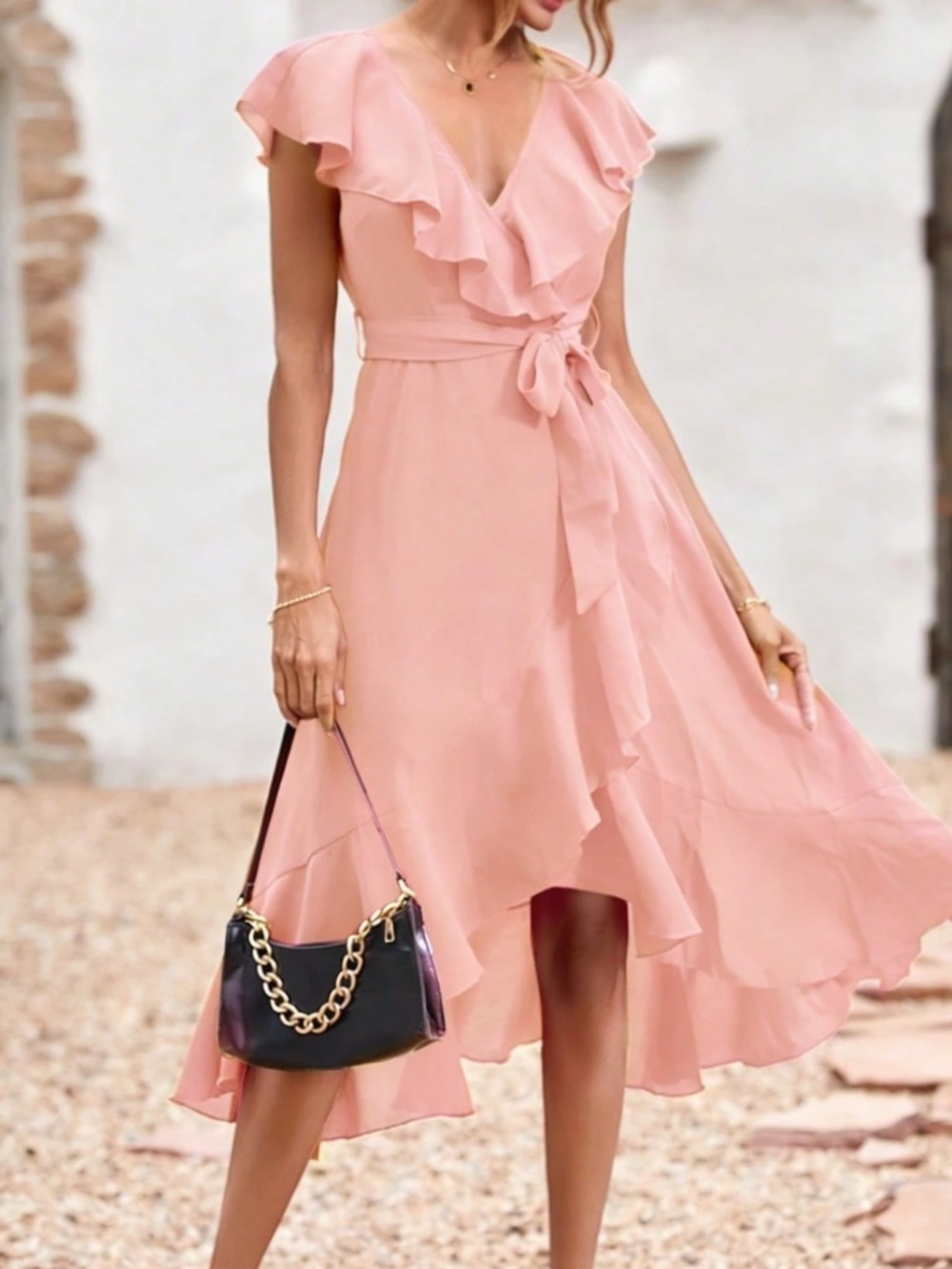 Boho ruffle hem wrap belted Maxi Dress - Picture 7 of 10